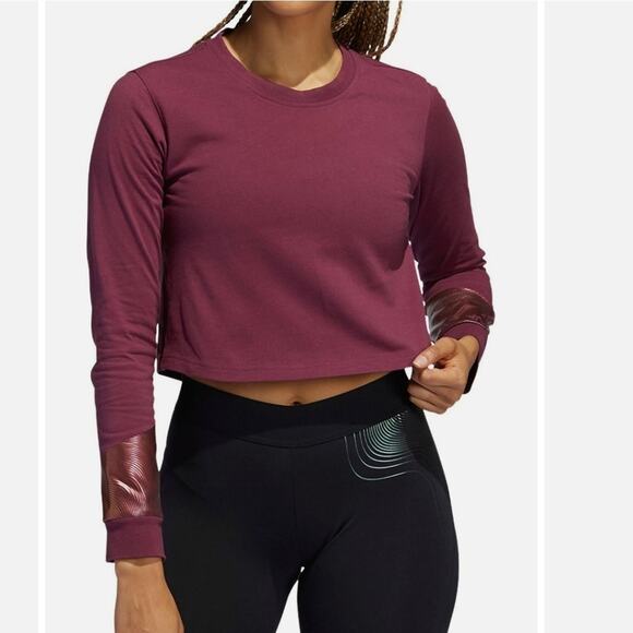 Adidas plus size NWT crop crew neck sweatshirt Burgundy 1X - Picture 1 of 8